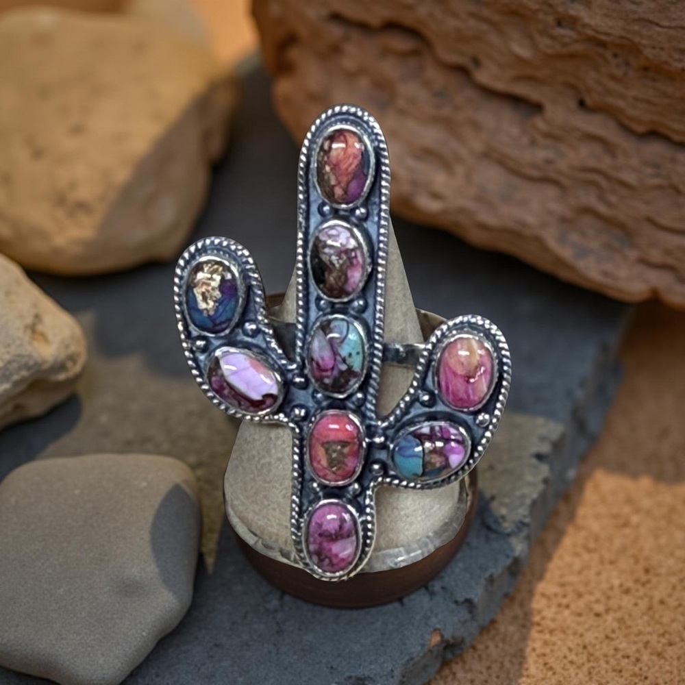 Multi-Stone Cactus Statement Ring (Sterling Silve… - image 1